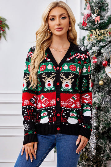 Woochic pull de Noël cardigan col en V motif de renne noir S